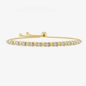 NEW - 1/10 CT. T.W. Mined White Diamond 14K Gold Over Silver Bolo Bracelet